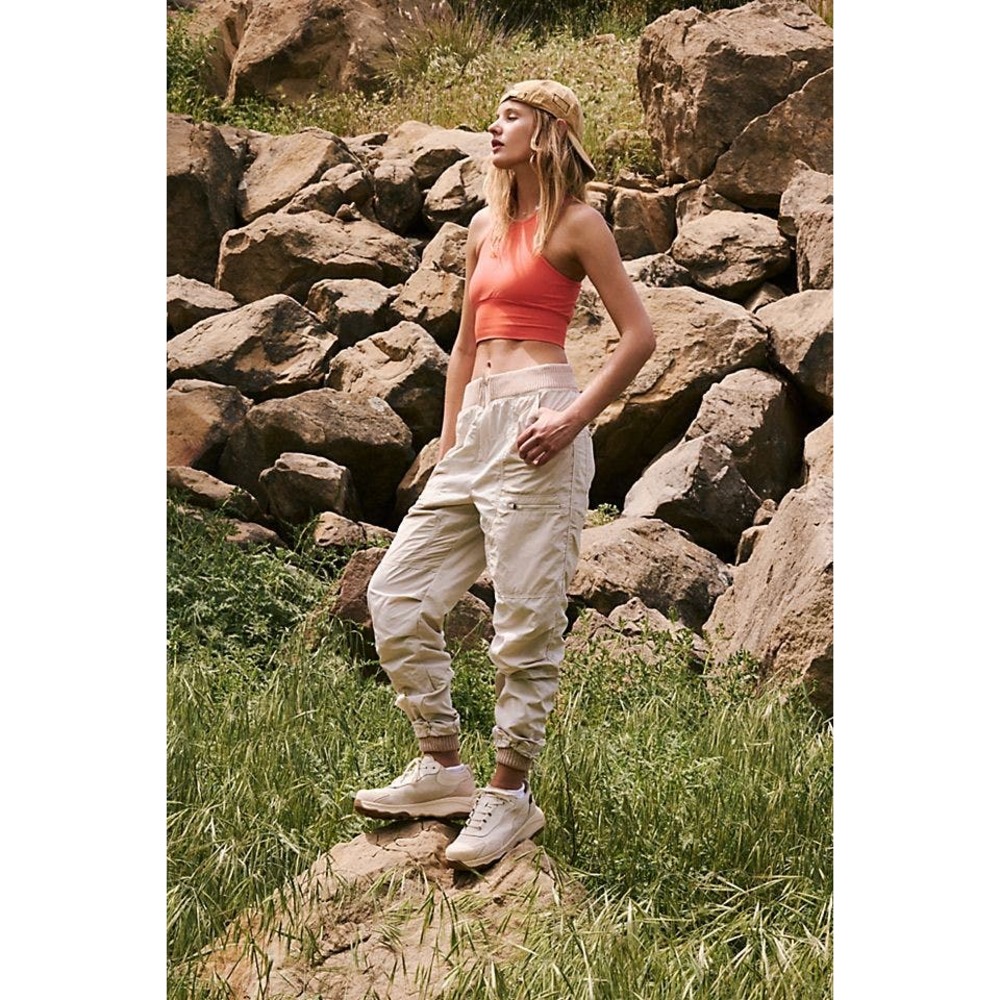 Free People Movement Wherever I Roam Cream Cargo Knit Rib Waist Jogger Pants